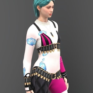 Halloween Jinx Bodysuit, Cosplay, Bodysuit for Music Festivals, Gaming Costume, Cyberpunk Cosplay, Rave Costume, Jinx cosplay