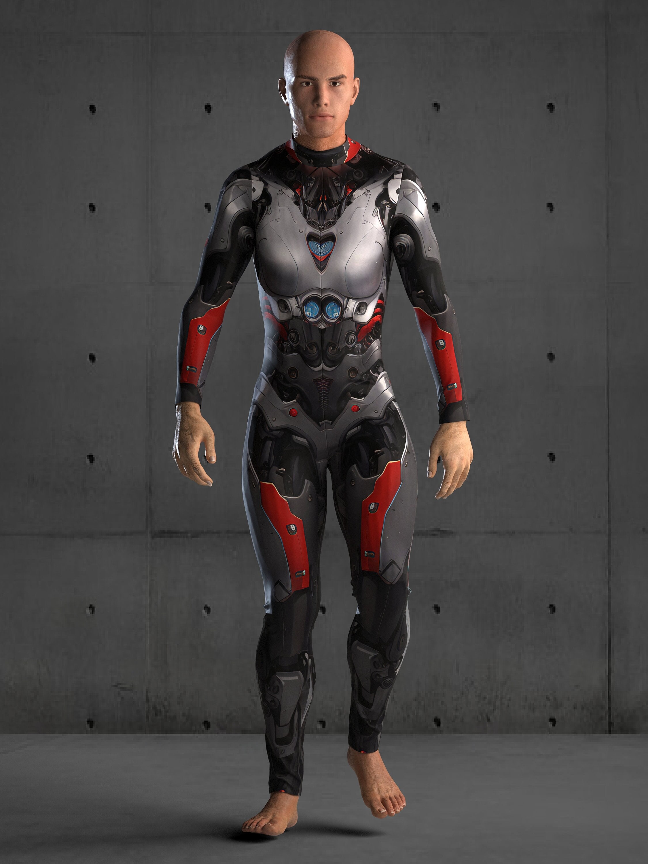 Cyborg Armor Bodysuit, Silver Robot Costume, Rave Festival Outfit (Custom Fit)