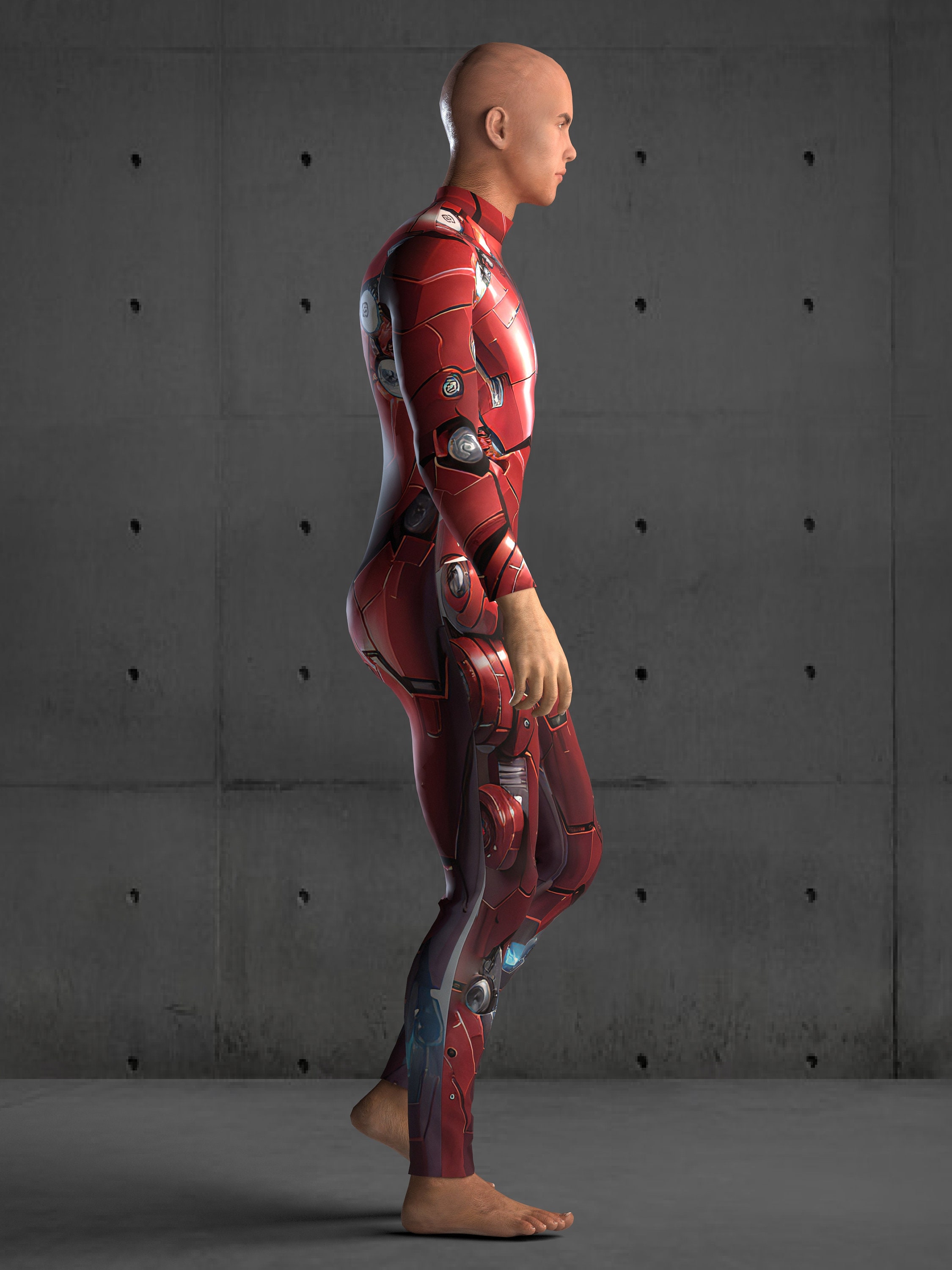 Red Exoskeleton Red Robot Bodysuit Costume, Men's Festival Rave Outfit, Exoskeleton ...