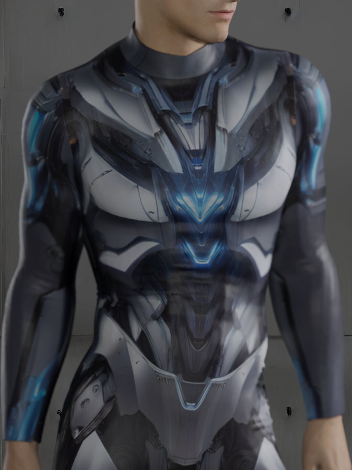 HAUTICO Futuristic Cyborg Armor Costume for Men, Blue Rave Party Outfit ...