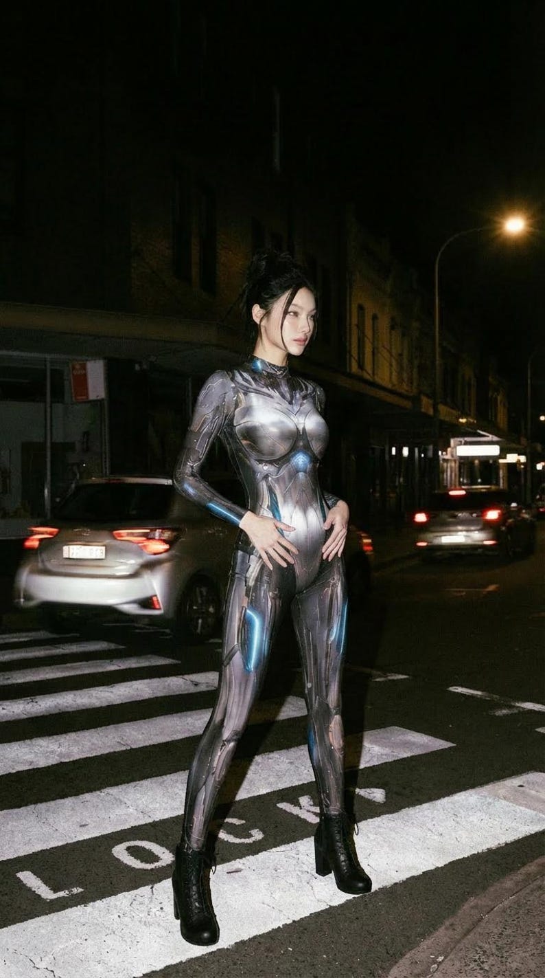 Kostium Cyborg Bodysuit dla kobiet, styl Cyberpunk, Halloween, strój Burning Man A142 zdjęcie 3