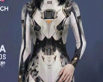 Biały Cyborg Bodysuit Costume, do występów tanecznych, imprez Halloween, Burning Man, A158
