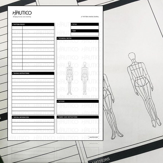 Fashion Design Journal, Pattern Making Planner A4 (Printable)