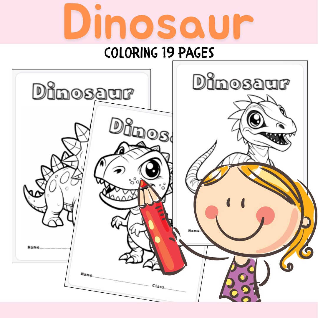 Printable Dinosaur Coloring Book for Kids V01 : Easy 19 Pages Pdf File ...