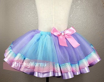 Mermaid Themed Tutu / Ribbon Trim / Girl Birthday Skirt / Multi Color Tutu