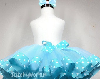 Blue Polka Dotted Ribbon TrimTutu