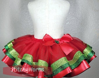 Watermelon Themed Tutu / Red and Green Ribbon Trim