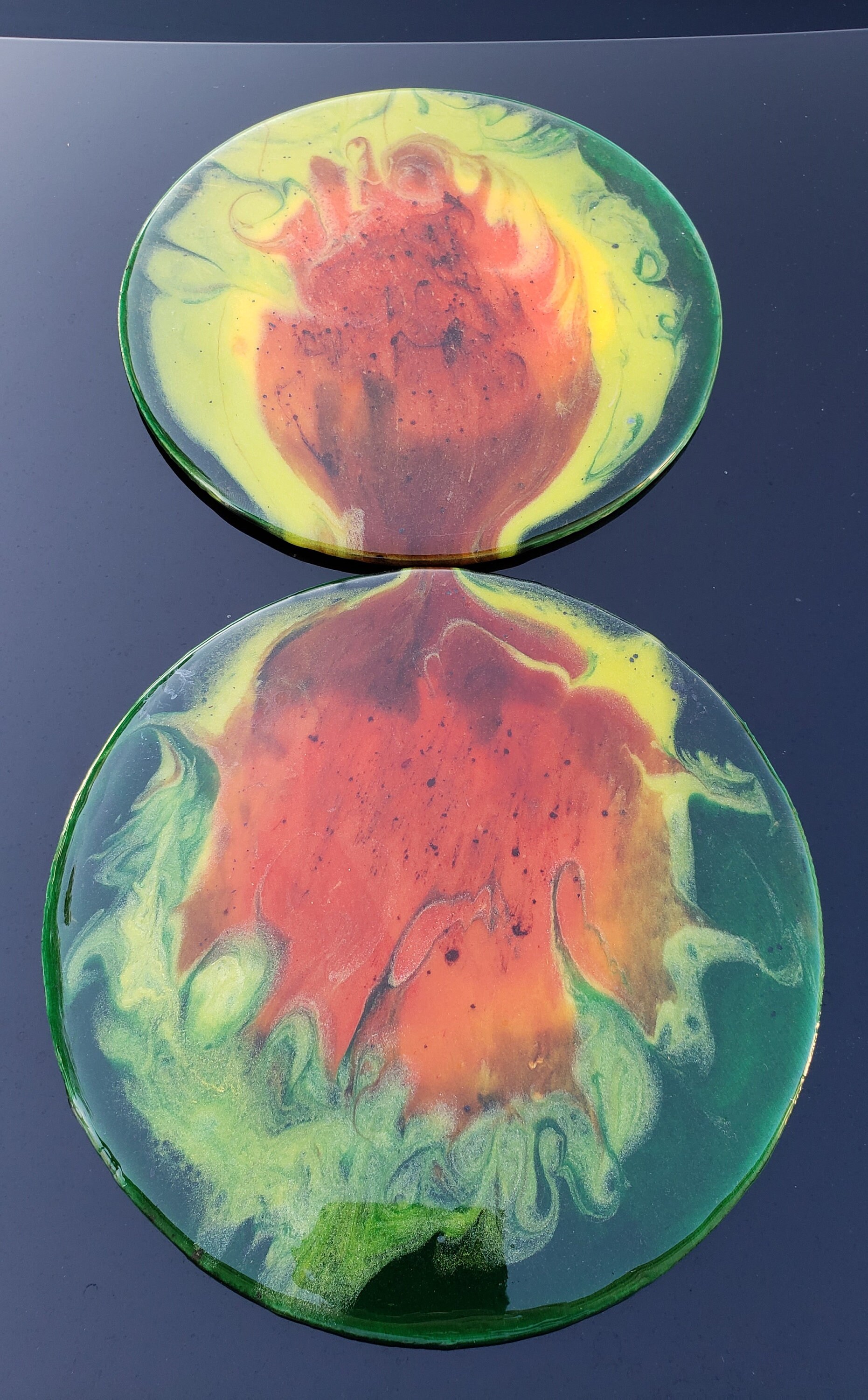 Dreifarbig auf Feuer 6 Holz rund 2er Set | Etsy