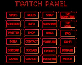 Red Neon Twitch Panels / Twitch Info Panels / Neon Sign Twitch Overlay /  Red Twitch Panels