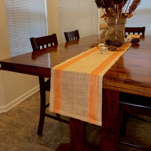 Fall Burlap Table Runner with Orange Ribbons