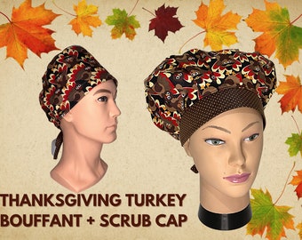 Thanksgiving Turkey Bouffant/Surgical Cap with Buttons for Face Masks