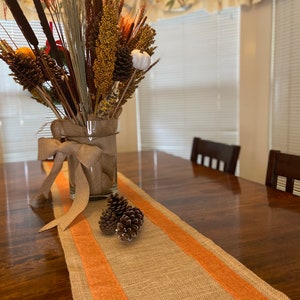 Fall Burlap Table Runner with Orange Ribbons image 6