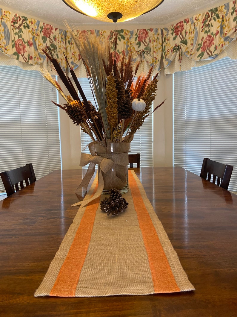 Fall Burlap Table Runner with Orange Ribbons image 2