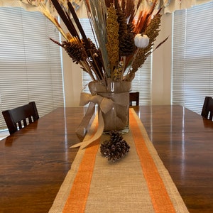 Fall Burlap Table Runner with Orange Ribbons image 3