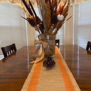 Fall Burlap Table Runner with Orange Ribbons image 5