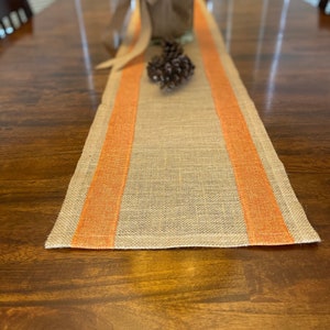 Fall Burlap Table Runner with Orange Ribbons image 7