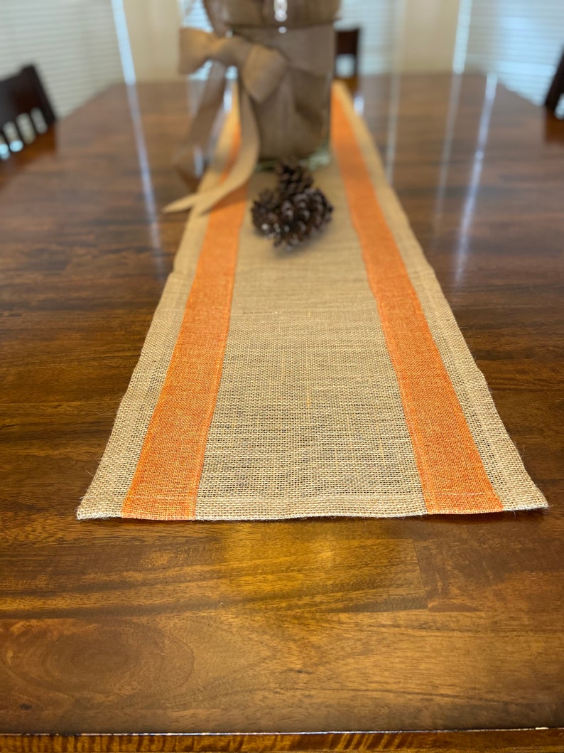 Fall Burlap Table Runner with Orange Ribbons image 7