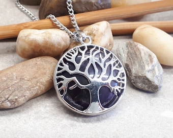 Collar del árbol de la vida de cristal - colgante del árbol de la vida de piedra de amatista - collar colgante de amatista - encanto del árbol de la vida - collar del árbol genealógico
