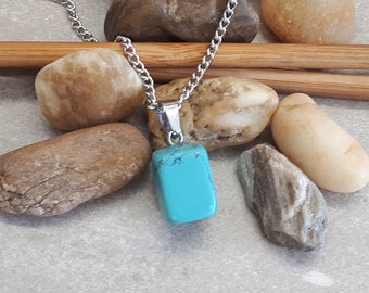 Square Turquoise Necklace - September Birthstone - Rectangle Turquoise Pendant - Raw Turquoise Pendant Necklace Crystal - Turquoise Jewelry