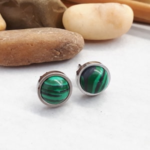 Malachite Studs Earring - Green stone earrings - Tiny Earrings - Malachite Earrings - Minimal stone studs - Dainty Earrings - Green earrings