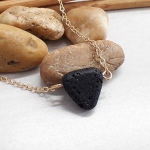 Triangle Lava Stone Necklace - Triangle Gold Pendant Necklace - Black lava stone Charm - Gold Necklace - Black Pendant Necklace for Woman