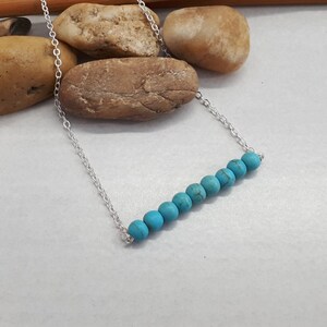 Turquoise Bar Necklace, Delicate Silver Necklace, Dainty Silver Necklace With Turquoise Beads, Turquoise Pendant, Gold Bar Necklace for Her