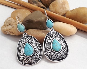 Turquoise Opal Teardrop Earrings - Turquoise Earrings set - Silver Earrings gift set for Women - December birthstone - Turquoise Jewelry