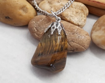 Collar colgante de ojo de tigre - Joyería natural de ojo de tigre - Collar de cristal de ojo de tigre para mujer - Collar de piedra de nacimiento de ojo de tigre - Encanto marrón