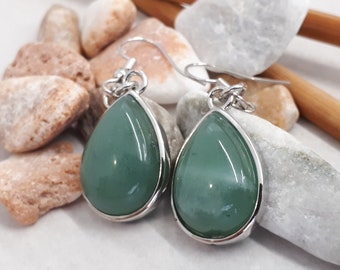 Fluorite Earrings - Green Fluorite Teardrop Earrings - Green Stone Dangle Earrings - Ovel Earring For Women - Genuine Fluorite Jewelry