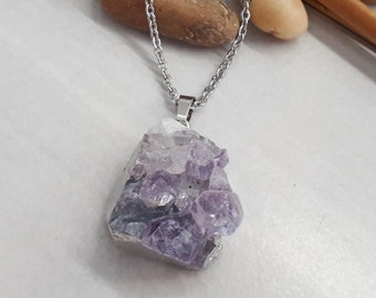 Raw Amethyst Necklace, Amethyst Pendant necklace for women, Chakra Healing Jewelry, Natural Amethyst Stone Necklace, Purple Amethyst Druzy