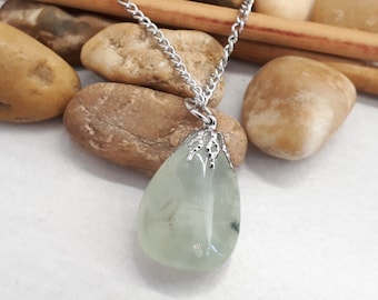 Prehnite Pendant Necklace, Natural Prehnite Jewelry, Prehnite Crystal Necklace for Women, Birthstone Necklace, Prehnite Charm, Gift for her