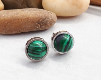 Malachite Studs Earring - Green stone earrings - Tiny Earrings - Malachite Earrings - Minimal stone studs - Dainty Earrings - Green earrings