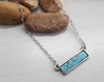 Turquoise Bar Necklace - Horizontal Bar Necklace - Turquoise bar silver necklace - Layering Turquoise Necklace - Bar Necklace for Women