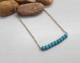 Colar de barra turquesa, colar de ouro delicado, colar de ouro delicado com contas turquesa, pingente turquesa, colar de barra de ouro para mulher
