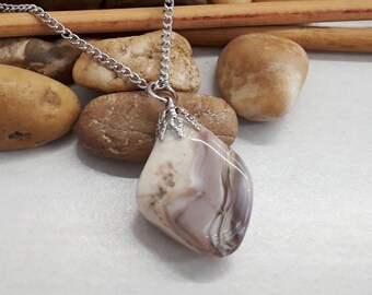 Botswana Agate Pendant Necklace - Natural Botswana Jewelry - Botswana Agate Crystal Necklace for Women - Bohemian Stone Pendant Necklace