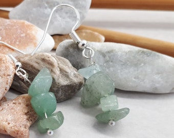Natural Green Fluorite Earrings, Fluorite Jewelry, Green Chip Stone Earrings, Silver Earrings, Chip gemstone Dangle earrings, Drop Earrings