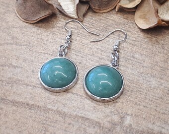 Orecchini avventurina rotondi - Orecchini pendenti in argento - Orecchini pendenti avventurina - Gioielli con pietre preziose rotonde - Orecchini in argento per donna