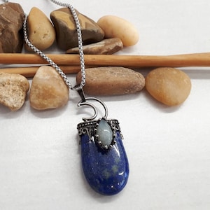 Lapis Lazuli Necklace - Vintage  Lapis Pendant - Moon Pendant Necklace - Sterling Silver Pendant - Handmade Pendant - Bohemian Jewelry