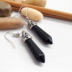 Point Black Tourmaline Earrings - Black Tourmaline Jewelry - Black Tourmaline Earrings and Necklace Set - Handmade Boho Dangle Earrings