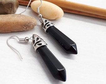 Pendientes de turmalina negra de punto - joyería de turmalina negra - pendientes y collar de turmalina negra - pendientes colgantes boho hechos a mano