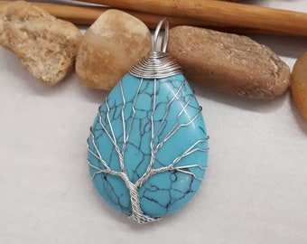 Turquoise levensboom hanger - december geboortesteen ketting - turquoise ketting voor vrouw, turquoise cadeau voor bescherming en chakragenezing