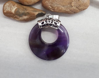 Round Pendant Necklace - Amethyst Donut Pendant - Amethyst Jewelry - Jewelry Birthstone - Amethyst and Silver Necklace - Gift for Woman