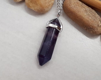 Purple Fluorite Point Pendant - Crystal Point Fluorite Charm - Silver 925 Necklace - Healing Crystal Necklace - Purple Fluorite Jewelry