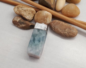Rectangle Fluorite Slice Necklace - Silver Plated Square Fluorite Pendant - Fluorite Silver Necklace - Druzy Green Fluorite Pendant
