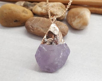 Natural Amethyst Stone Necklace  - Raw Amethyst Necklace - Amethyst and Gold - Purple stone - Amethyst Jewelry - February Birthstone