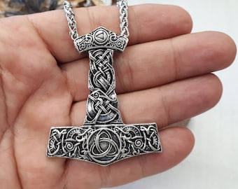 Thor&#39;s hammer pendant sterling / Viking jewelry necklace for men / Women. Vegvisir Norse Runes, Vikings Protection Amulet, Norse Mythology