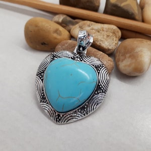 Heart Turquoise Necklace - Heart Turquoise Pendant Dangle Earrings - December Birthstone Jewelry - Heart Jewelry set - Heart Turquoise Set