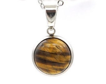 Collana Delicata In Argento 925 Con Pietra Occhio Di Tigre Ovale - Ciondolo Piccolo E Brillante, Catena 50 Cm, Regalo Per Lei