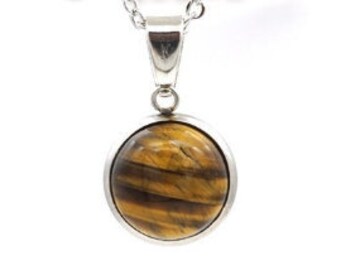 Collana Delicata In Argento 925 Con Pietra Occhio Di Tigre Ovale - Ciondolo Piccolo E Brillante, Catena 50 Cm, Regalo Per Lei