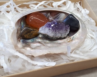 Cristales para Géminis - Conjunto de piedras de nacimiento - Conjunto de cristales curativos - Conjunto de regalos de Géminis - Concha de abulón - Caja de regalo del Zodíaco, Piedras de Géminis, Conjunto de astrología